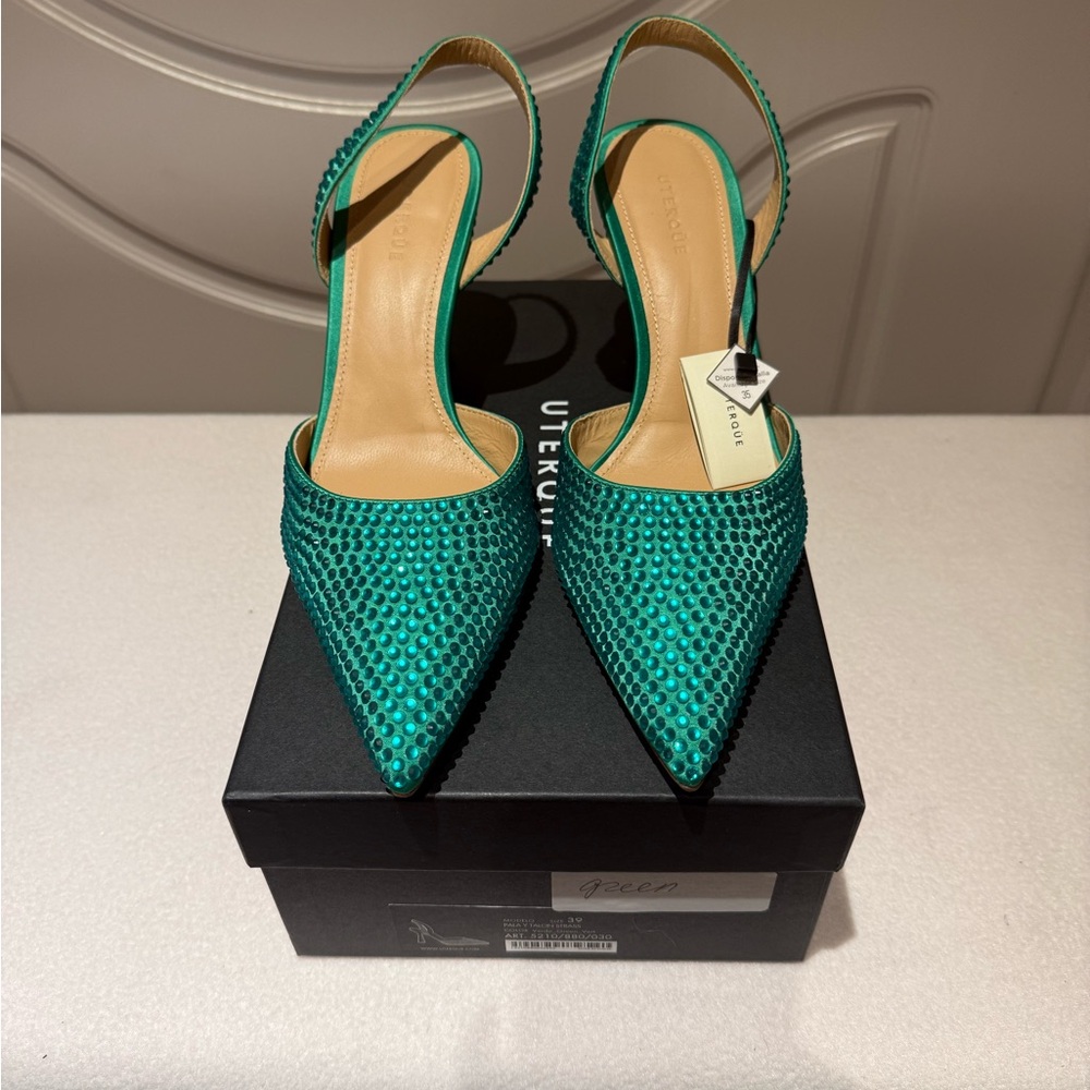 Brand New Elegant Green Women's Embellished Slingback Heels